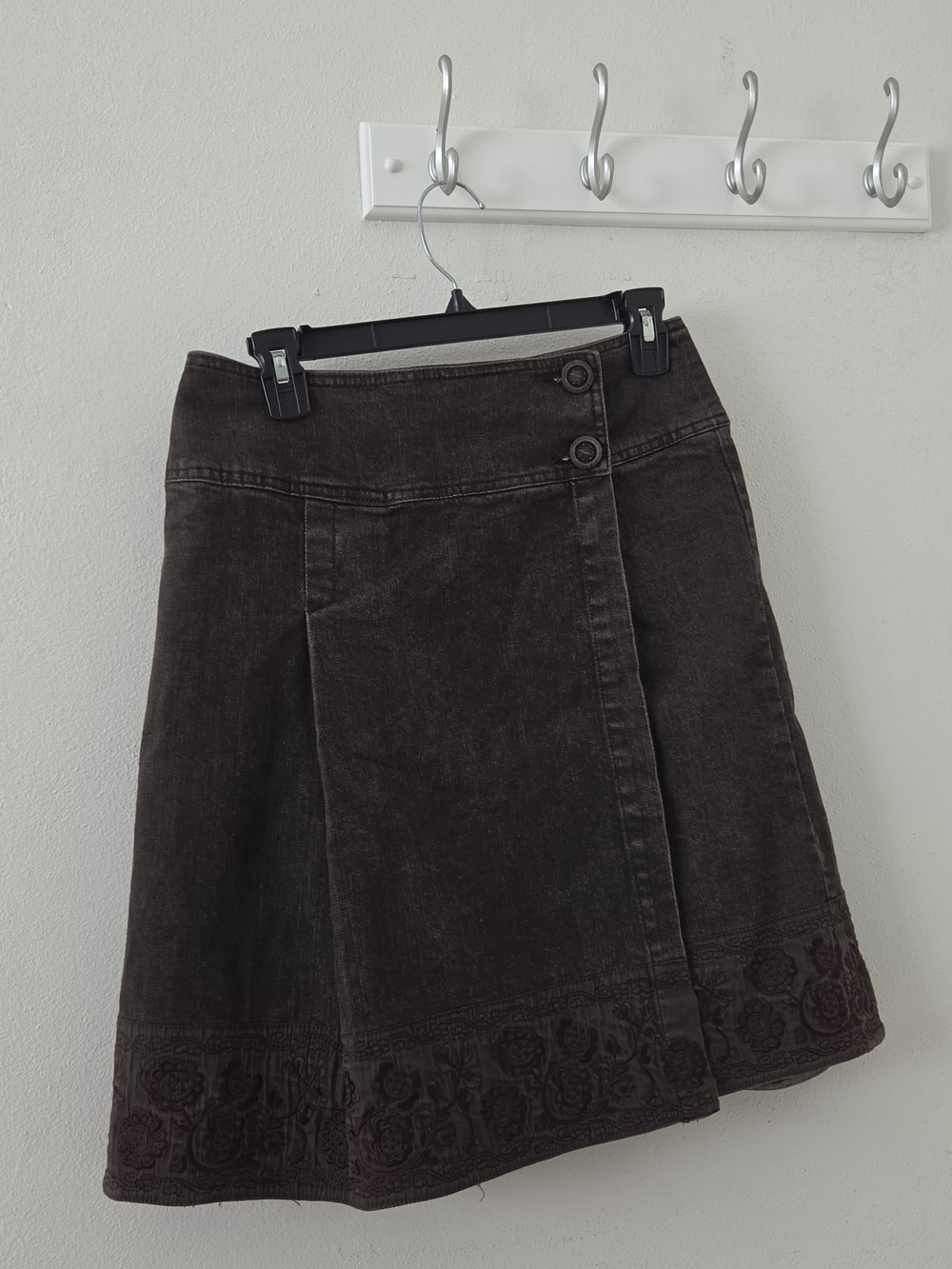 Weekend Max Mara Brown Denim Embroidered Wrap Mini Skirt - Size 6 / 40